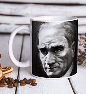 Atatürk Karakalem Portre Tasarımlı Beyaz Kupa Bardak-1