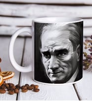 Atatürk Karakalem Portre Tasarımlı Beyaz Kupa Bardak-1