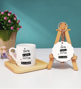 You Are A Limited Edition Ahşap Altlıklı Türk Kahvesi Fincanı ve Anahtarlık Seti