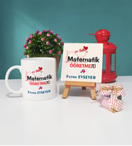 Mesajlı Matematik Öğretmeni Kupa Bardak ve Dekoratif Taş Baskı Hediye Seti