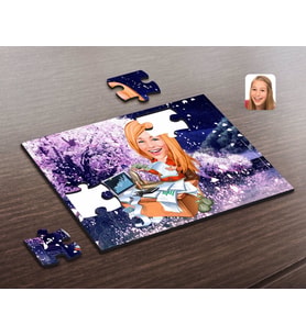BK Gift Kişiye Özel Kadın Bankacı Karikatürlü Ahşap Puzzle-1