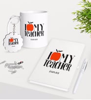BK Gift Kişiye Özel Öğretmenimi Seviyorum Kupa Anahtarlık Beyaz Defter Kalem Hediye Seti-3 (Model 1)