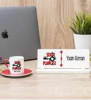 Şehir Plancısı Kırmızı Türk Kahvesi Fincanı Ve Masa İsimliği Hediye Seti