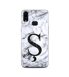 Samsung A10s Beyaz Mermer Harf Tasarımlı Telefon Kılıfı Ş-Harfi 