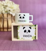 Ahşap Kutusunda Sevimli Panda Kupa Bardak