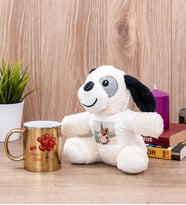 Sevgililere Özel Balon Tasarım Gold Kupa Bardak ve Peluş Köpek