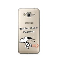 Snoopy Tasarımlı Süper Şeffaf Silikon Telefon Kılıfı Samsung Grand Prime
