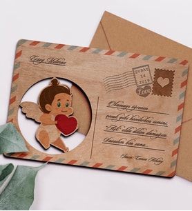 BK Gift Kişiye Özel Sevgililer Günü Temalı Retro Ahşap Tebrik Kartı  5