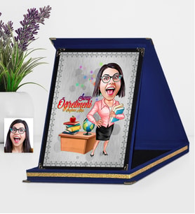 BK Gift Kişiye Özel Bayan Öğretmen Karikatürlü Lacivert Plaket  5