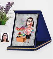 BK Gift Kişiye Özel Bayan Öğretmen Karikatürlü Lacivert Plaket  5