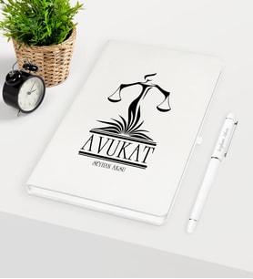 BK Gift Kişiye Özel Avukat Temalı Beyaz Defter Kalem Seti - 5