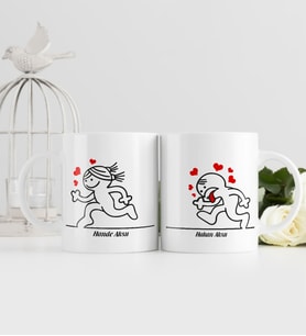 BK Gift Kişiye Özel İkili Sevgili Temalı Beyaz Kupa Bardak - 4