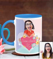 BK Gift Kişiye Özel Anneler Günü Temalı Karikatürlü Mavi Kupa Bardak M8