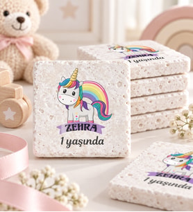 30 Adet Kişiye Özel Baskılı Doğal Taş Magnet 5x5cm Doğum Günü, Hoşgeldin Bebek (Beyaz)