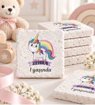 30 Adet Kişiye Özel Baskılı Doğal Taş Magnet 5x5cm Doğum Günü, Hoşgeldin Bebek (Beyaz)