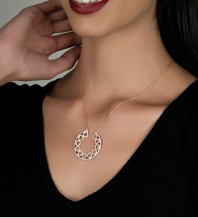 Gümüş Zirkon Taşlı Halkalar Çemberi Tasarım Kolye (Rose)