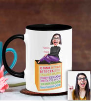 BK Gift Kişiye Özel Anneler Günü Temalı Karikatürlü Siyah Kupa Bardak S5