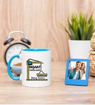 İnşaat Teknolojisi Öğretmeni Mavi Kupa Bardak ve Mavi Mini Fotoğraf Çerçevesi