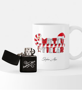 BK Gift Kişiye Özel Yılbaşı Mutlu Yıllar Temalı Çakmak ve Kupa Seti - 2