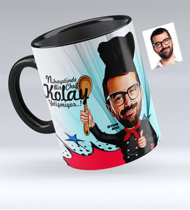 BK Gift Kişiye Özel Bay Chef Karikatürlü Siyah Kupa Bardak  3
