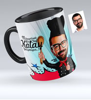 BK Gift Kişiye Özel Bay Chef Karikatürlü Siyah Kupa Bardak  3