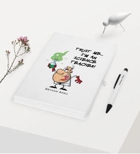 BK Gift Kişiye Özel Fen Bilimleri Öğretmeni Temalı Beyaz Defter Kalem Hediye Seti - 5