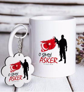 BK Gift Kişiye Özel Asker Beyaz Kupa ve Anahtarlık Hediye Seti (Model 1)
