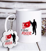 BK Gift Kişiye Özel Asker Beyaz Kupa ve Anahtarlık Hediye Seti (Model 1)