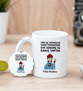Bak Kendime De Kahve Yaptım Beyaz Kupa Bardak ve Anahtarlık Set