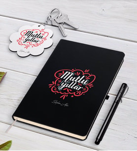 BK Gift Kişiye Özel Yılbaşı Mutlu Yıllar Siyah Defter Kalem ve Anahtarlık Hediye Seti-3 (Model 1)