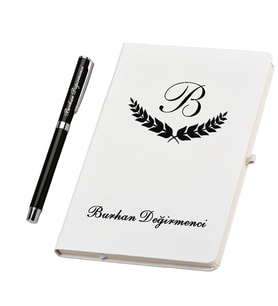 Kişiye Özel Hazırlanmış Beyaz Şık Defter Ve Kalem Hediye Seti