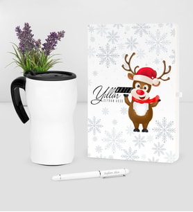 BK Gift Kişiye Özel Yılbaşı Mutlu Yıllar Temalı Beyaz Defter Kalem Termos Mug Seti - 11