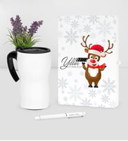 BK Gift Kişiye Özel Yılbaşı Mutlu Yıllar Temalı Beyaz Defter Kalem Termos Mug Seti - 11