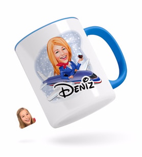 BK Gift Kişiye Özel Hostes Karikatürlü Mavi Kupa Bardak-1
