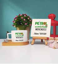 Petrol Ve Doğalgaz Mühendisi Ahşap Altlıklı Fincan ve Dekoratif Taş Baskı Seti