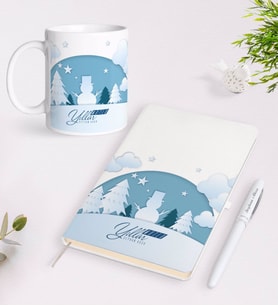 BK Gift Kişiye Özel Yılbaşı Mutlu Yıllar Beyaz Defter Kalem ve Kupa Seti-22 (Model 1)