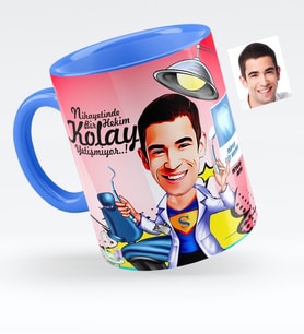 BK Gift Kişiye Özel Bay Diş Hekimi Karikatürlü Mavi Kupa Bardak  1