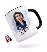 BK Gift Kişiye Özel Kadın Patron Karikatürlü Siyah Kupa Bardak-4