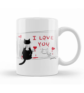 Kedi Cat Love Kupa Bardak Porselen