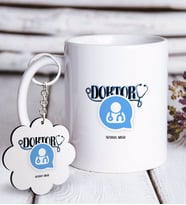 BK Gift Kişiye Özel Mesleki Doktor Beyaz Kupa ve Anahtarlık Hediye Seti-11 (Model 1)