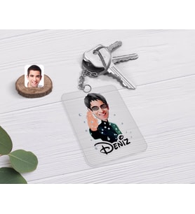 BK Gift Kişiye Özel Matrix Neo Karikatürlü Şeffaf Pleksi Anahtarlık (Beyaz)