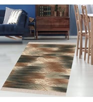 Geometrik Desenli Renkli Dijital Baskı Yıkanabilir Kaymaz Taban Etnik Kilim Model Salon Halısı (Kahverengi)