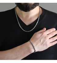 Silver Renk Kalınlık 5 mm 317L Çelik Kral Zincir&Bileklik Kombini (Çok Renkli)
