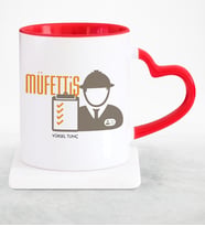 BK Gift Kişiye Özel Mesleki Müfettiş Kırmızı Kalpli Kupa Bardak