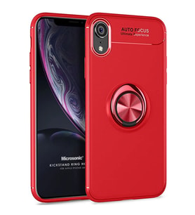 Microsonic Apple iPhone XR Kılıf Kickstand Ring Holder Kırmızı