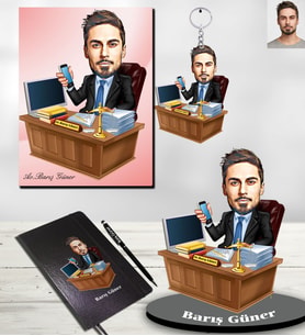 Kişiye Özel Avukat Karikatürlü 5 li Hediye Seti Bay-2