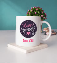 Love Yourself Tasarımlı Kişiye Özel Hediye Kupa Bardak ve Taş Bardak Altlığı Seti