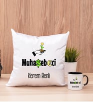 Muhasebeci Kare Yastık ve Siyah Kupa Bardak