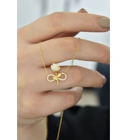925 Ayar Gümüş Gold Kaplama Sonsuzluk Beyaz Gül Kolye