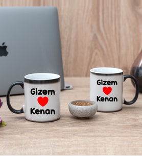 Sevgililere Özel İsim Yazılı İkili Sihirli Kupa Bardak